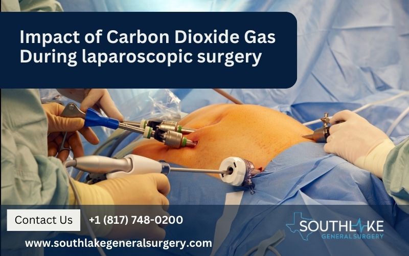 Impact of Carbon Dioxide Gas: Illustration showing the introduction and absorption of CO2 during laparoscopic surgery.