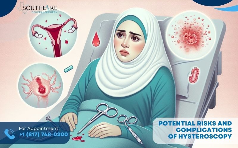 Illustration of potential risks and complications of hysteroscopy.