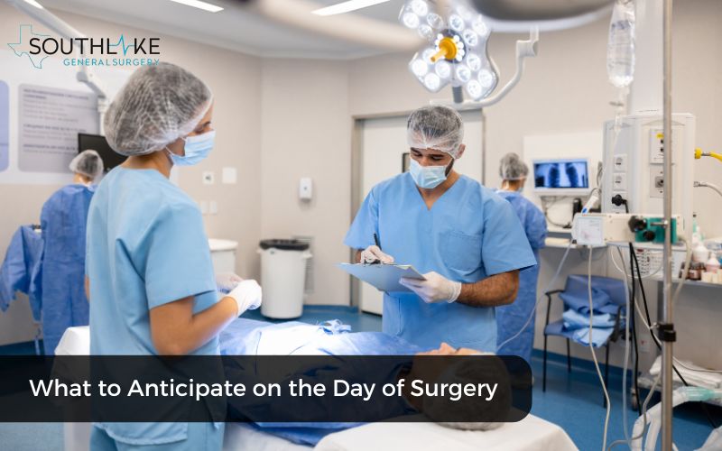 Photograph depicting a hospital room setup with a patient preparing for a hemorrhoidectomy, including medical equipment and a healthcare professional explaining the procedure.