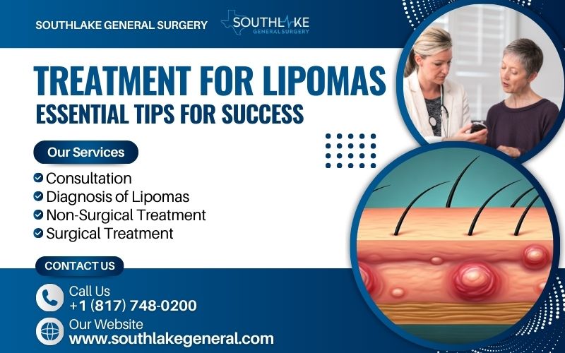 Doctor examining a patient's arm for a soft lump under the skin, representing lipoma diagnosis and treatment options.