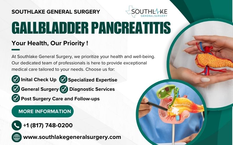 Medical illustration showing gallstone blockage in the bile duct causing inflammation of the pancreas.